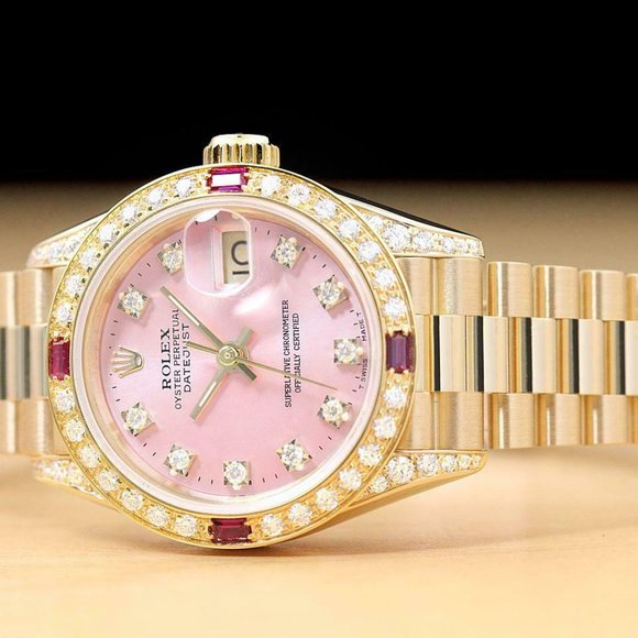 Sale! Rolex President 18k Yellow Gold w/ Ruby + Diamond Bezel - Picture 3 of 8